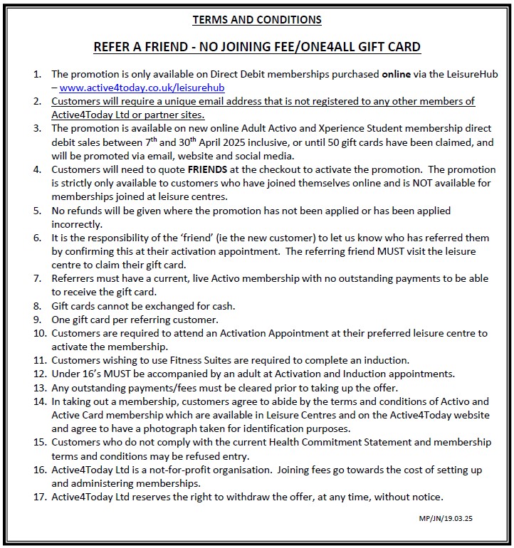 Refer a friend 25 t's and c's